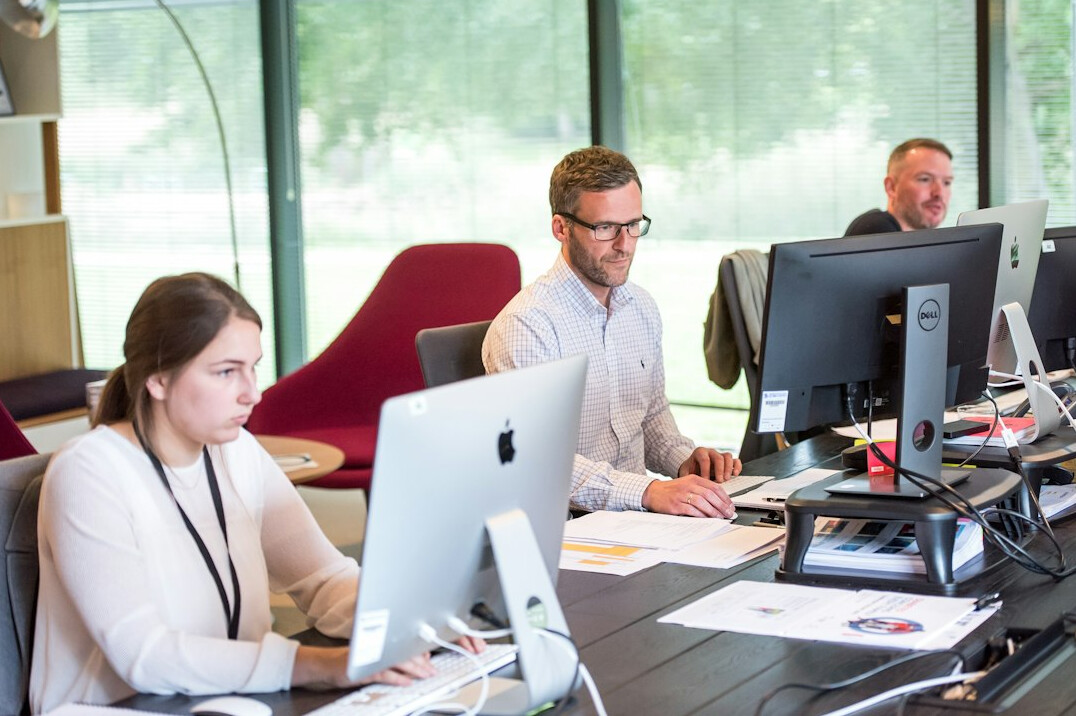 office workers using custom software